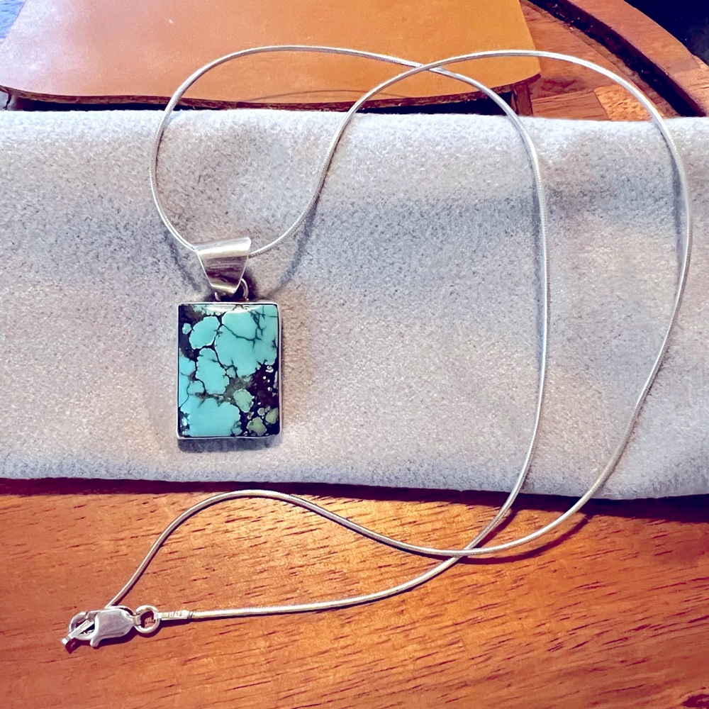 Joe Delgarito sterling silver & turquoise Southwestern pendant necklace 18”